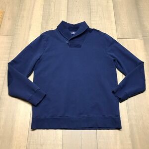 Vineyard Vines Sweatshirt Sweater Mens Sz L Blue Shawl Collar Preppy Elbow Patch